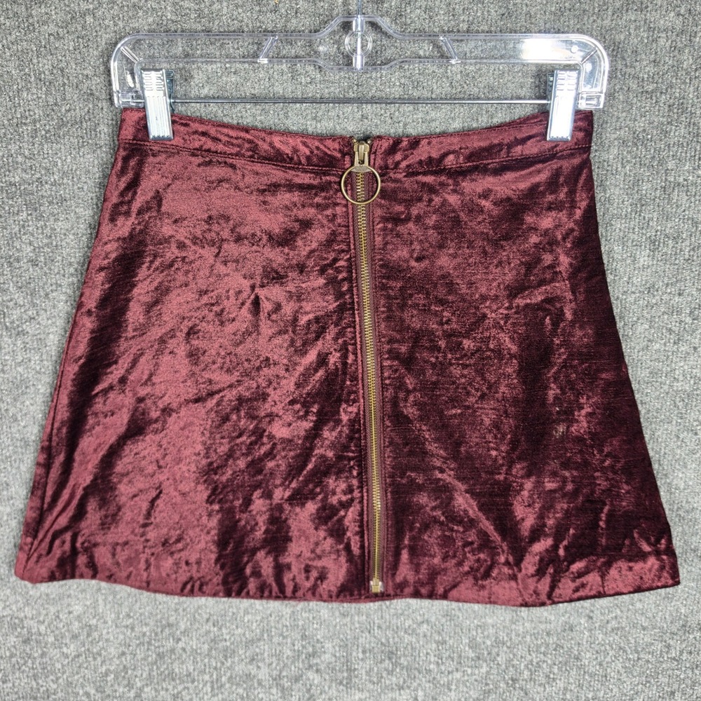 Free People Mini Skirt Womens 4 One‎ and Only Crushed Velvet Zip Front Ring Pull